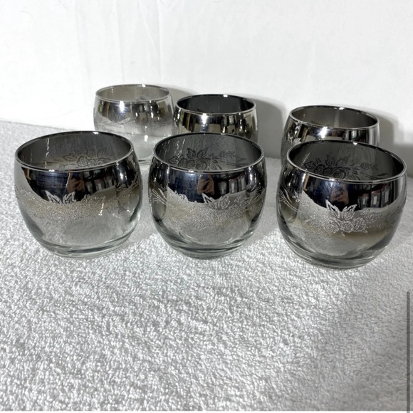 Vitreon Queen's Lusterware Silver Fade Roly Poly Silver Ombre Glasses x6 - Picture 13 of 13